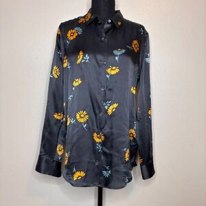 EQUIPMENT FEMME Blue Silk Floral Print Button Up Shirt Blouse Top L
